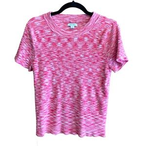 Nine West pink white shortsleeve knit blouse top XL